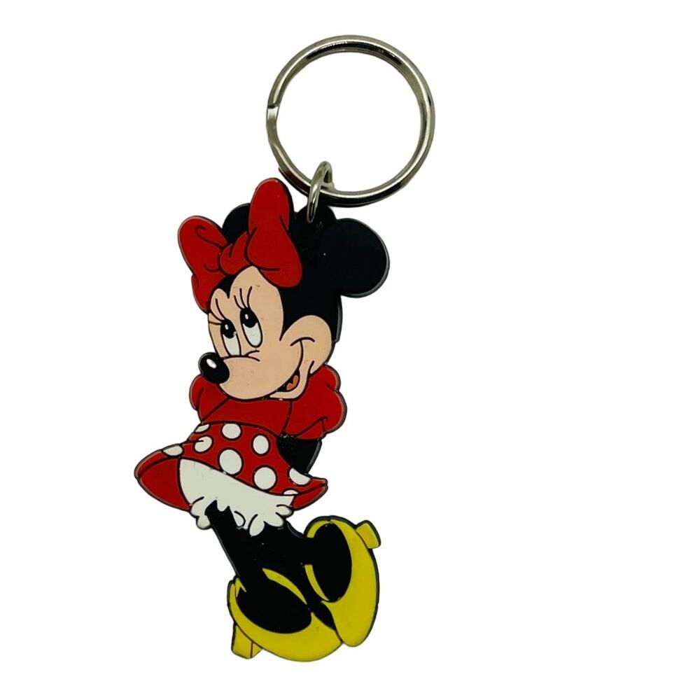 VTG Walt Disney Productions Minnie Mouse rubber keychain w/silver ring, Applause
